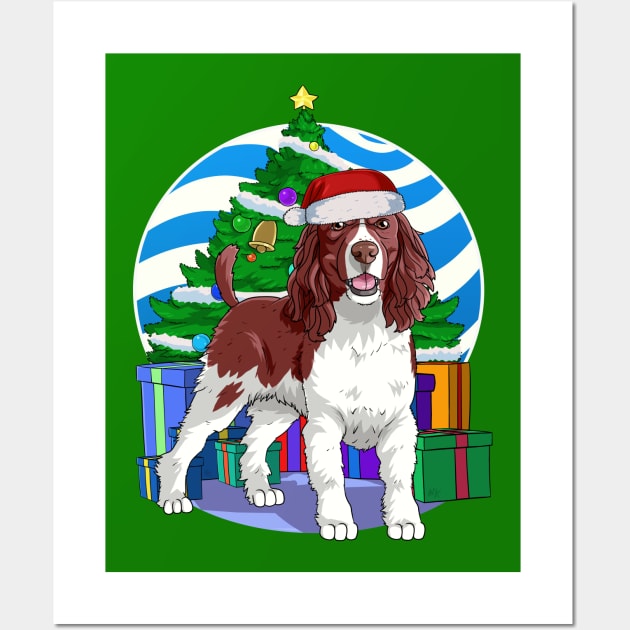 English Springer Spaniel Cute Santa Christmas Gift Wall Art by Noseking